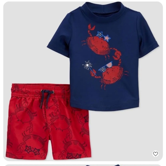 Carter's Baby Boys' Short Sleeve CRAB USA Print 2pc SWIMWEAR SWIMSUIT - Picture 1 of 4
